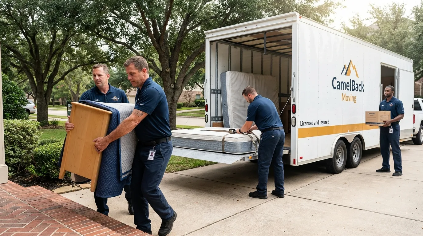 Crew loading residential truck for cross-state move from Shortsville, NY