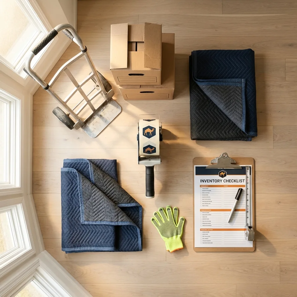 Professional moving supplies and packing materials layout for Shortsville residential relocations